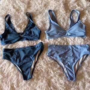 SHEIN Ribbed Triangle Bikini Set in navy and Light Blue